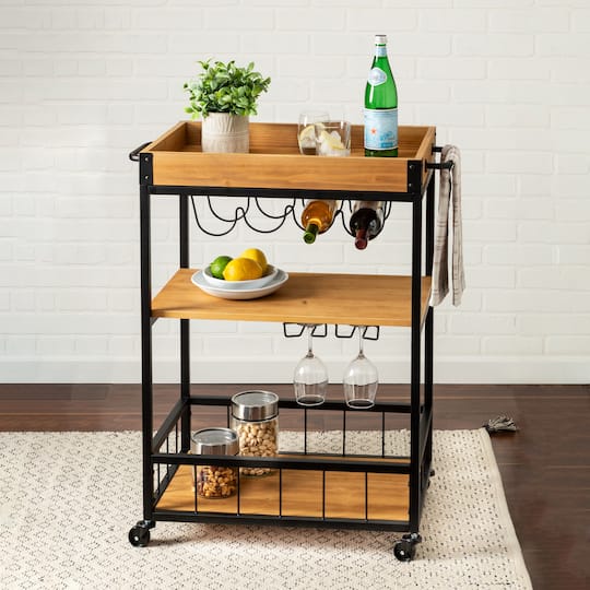 Honey Can Do Industrial Rolling Bar Cart with Removable Serving Tray